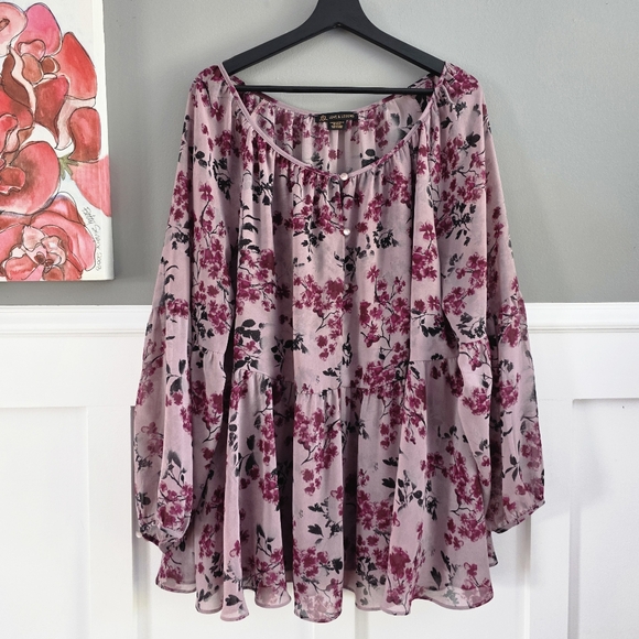Love & Legend Tops - Love & Legend Pink Floral Chiffon Blouse